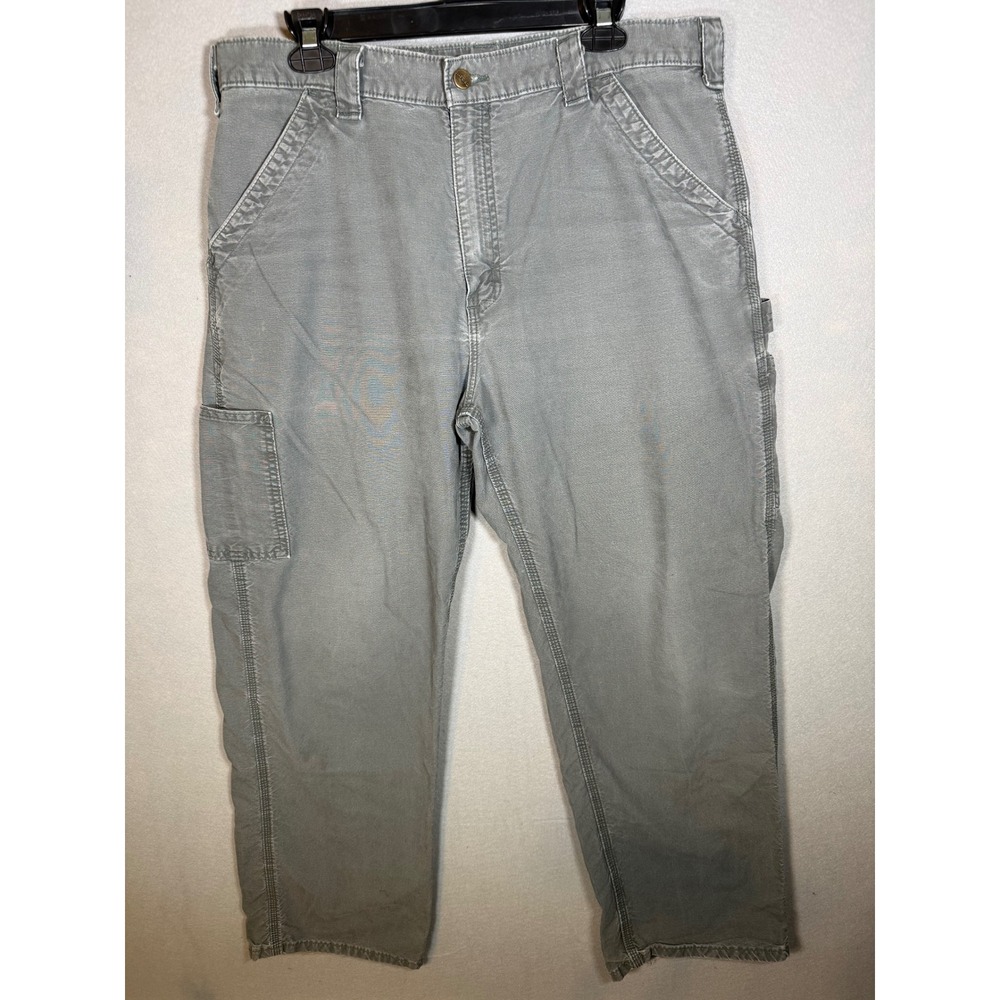 Carhartt Mens B151FAT Canvas Carpenter Dungaree Pants Gray 36x32 Loose Fit